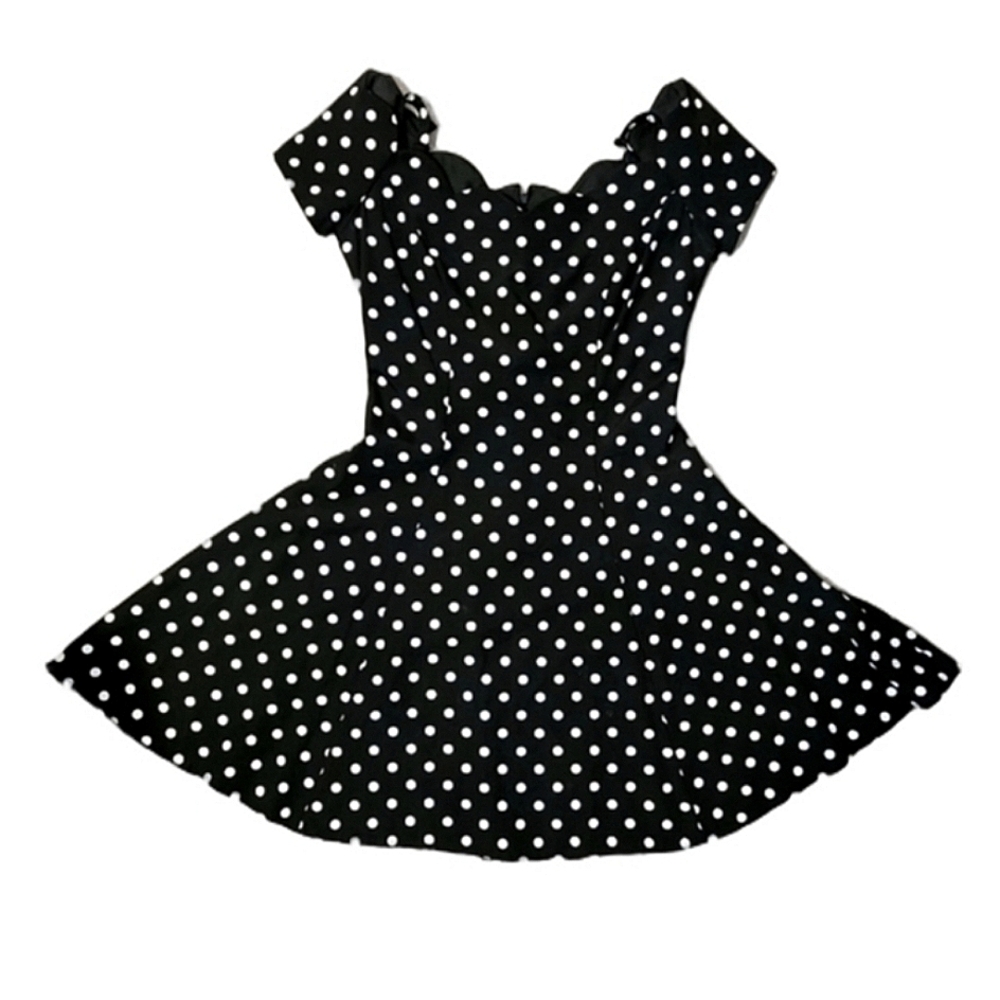 Joseph Ribkoff Y2K Polka Dot Mini Dress Flare Sweetheart Neck Off The Shoulder